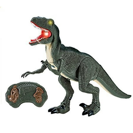 Liberty Imports Dino Planet Remote Control Rc Walking Dinosaur Toy With Shaking Head  Light Up Eyes & Sounds (Velociraptor)