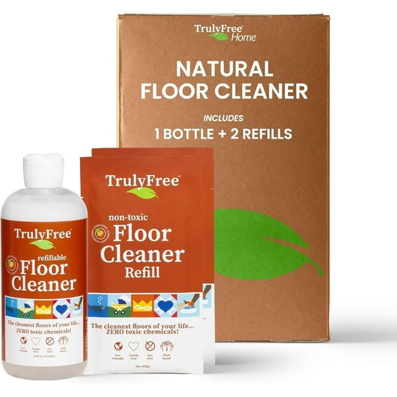 Truly Free Floor Cleaner Kit Plant-Based Mopping Solution All-Surface Cleaner with Reusable Empty Bottle & Two Pouches, 16oz