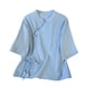 thumbnail image 2 of Fiudx Camisas para Mujer Top de Manga Corta con Botones y Cuello Inclinado con Cuello Alto Bordado y Lino para Mujer, 2 of 3