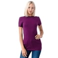 thumbnail image 2 of Simply Fashion Basic Crewneck Short Sleeve T-Shirts - Stretch Cotton Spandex,Plum,Small, 2 of 5