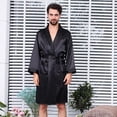 thumbnail image 2 of Men's Silk Robe for Wear and Sleepwear Exquisite Soft Long Sleeve Kimono Style Bathrobe for Comfortable Home Attire Black L, 2 of 7