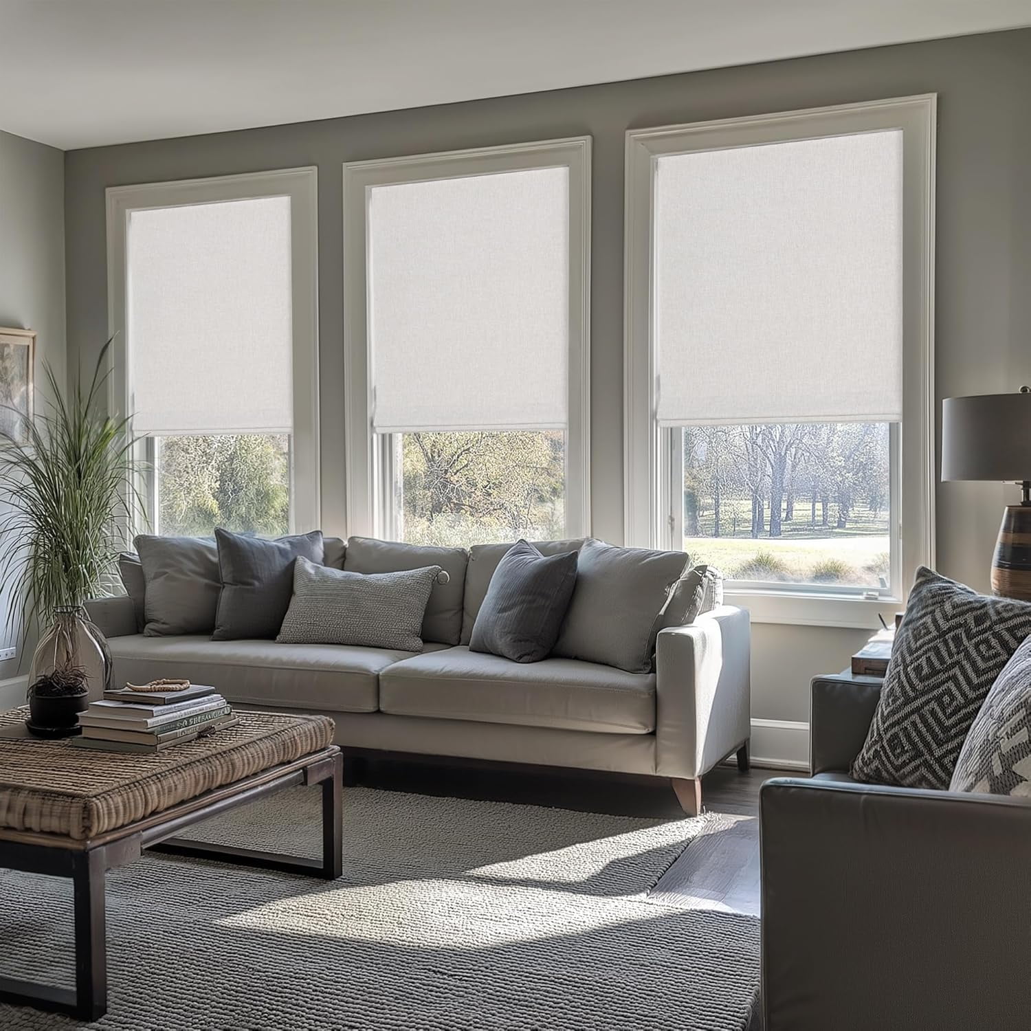 LazBlinds No Tools No Drill Cordless Roman Shades for Windows, Blackout Thermal Insulated UV Blocking Window Blinds, Room Darkening Fabric Blinds for Indoor Windows, 33'' W x 48'' H, Off White