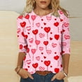thumbnail image 2 of Yangnuo Womens Fashions Daily Valentine's Day Printed Blouses Tops Women's Casual Print Round Neck Three-Quarter Sleeve T-Shirt Loose Top For, 2 of 5