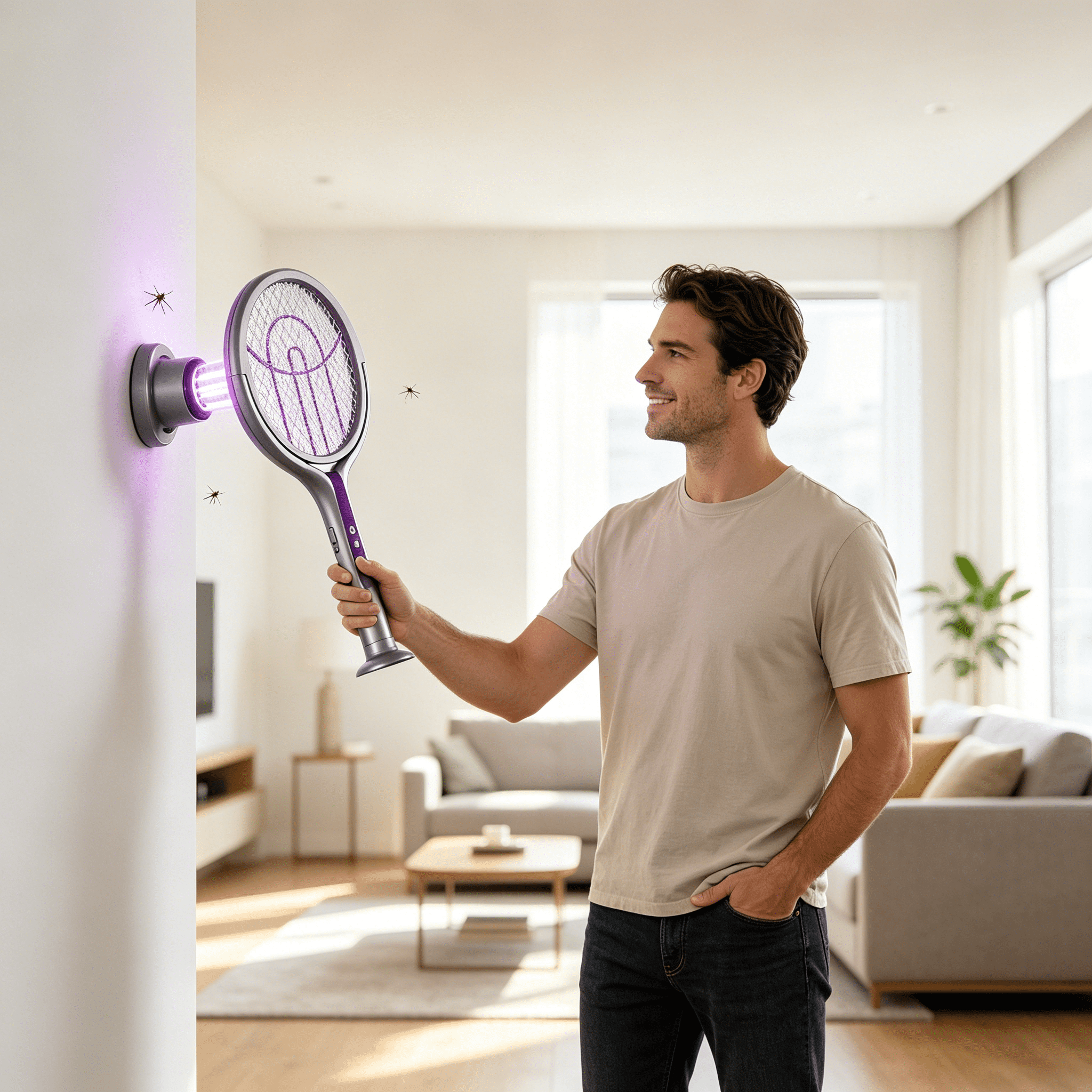 HIBIBUD 2026 New Rotating Head Bug Zapper Racket Electric Fly Swatter for Indoor (Short Type) for Homes, Kitchens, Offices, Living Rooms, Pest Control, Fly and Insect Removal.
