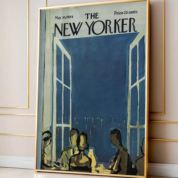 PosterArt Vintage New Yorker Cover Poster: 1964 Night Cityscape Art, Size 8x12 UNFFRAMED