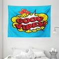 thumbnail image 1 of Good Vibes Tapestry, Pop Art Composition with Speech Bubble Retro Letters Heart Balloons, Wall Hanging for Bedroom Living Room Dorm Decor, 80W X 60L Inches, Blue Yellow Vermilion, by Ambesonne, 1 of 2