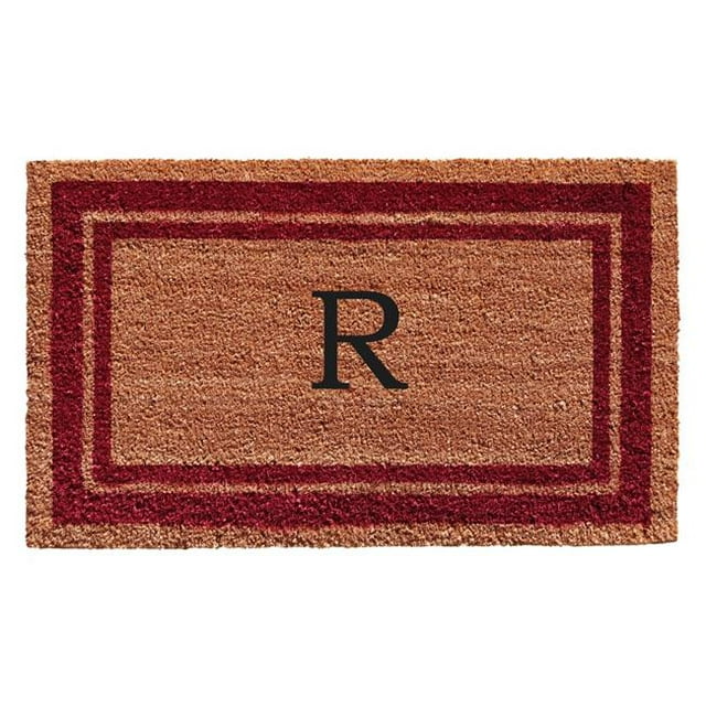 Calloway Mills 152991830R 18 x 30 in. Burgundy Border Monogram Rectangular Doormat, Natural - Letter R