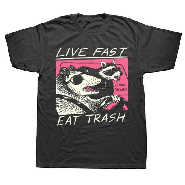 ¡Vive rápido! ¡Come basura! Diseño de camisetas, camisetas para hombre, camisetas de algodón, camisetas Harajuku personalizadas de manga corta.