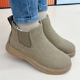 thumbnail image 2 of Women's Winter Snow Boots Comfortable Fashion Casual Fleece Lined Suede Wide Feet Walking Flats Slip on Chelsea Ankle Booties Khaki Size 7, 2 of 6