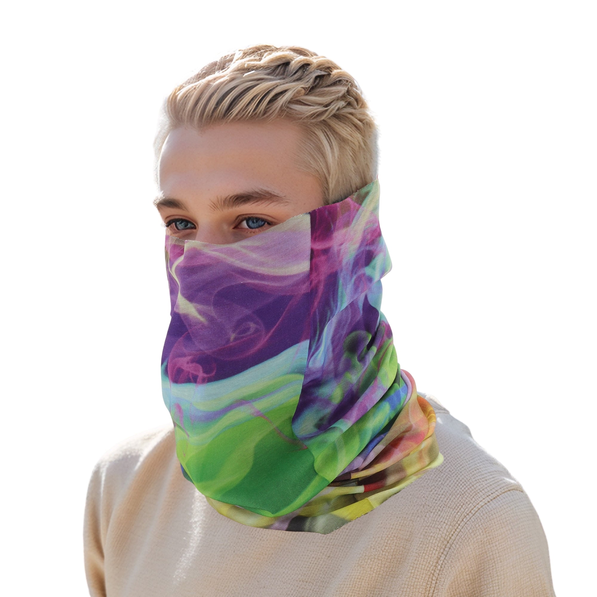 Unique Bargains Face Scarf Mask Purple Green 1 Pc
