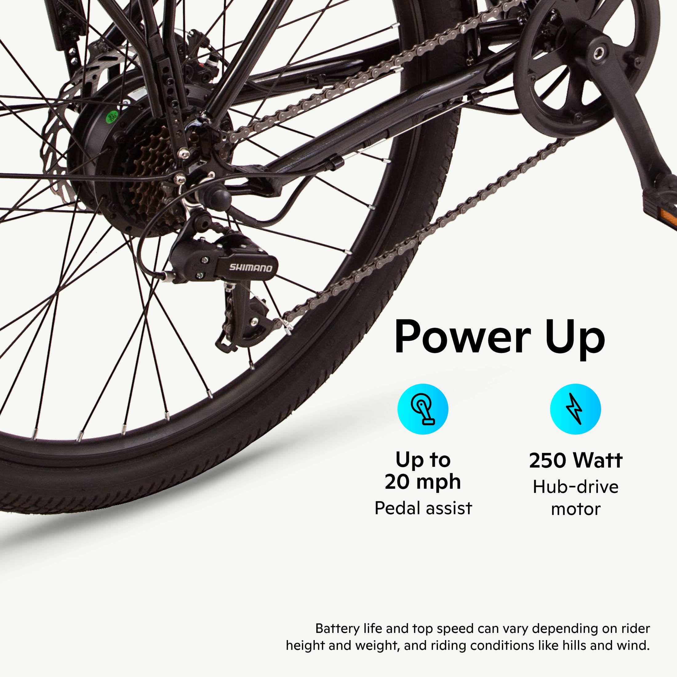 26" Schwinn EC1 Electric Cruiser Bike for Adults, 7 Speeds, 250w Motor, Black Ebike
