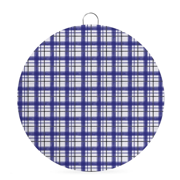 Welcome Sign for Front Door, Vintage Plaid Round Metal Wall Art Wreaths, Navy Blue Farmhouse Checked Stripes Outdoor Indoor Wall Hanging Sign for Porch Decor Housewarming Gifts 5.9 Inch