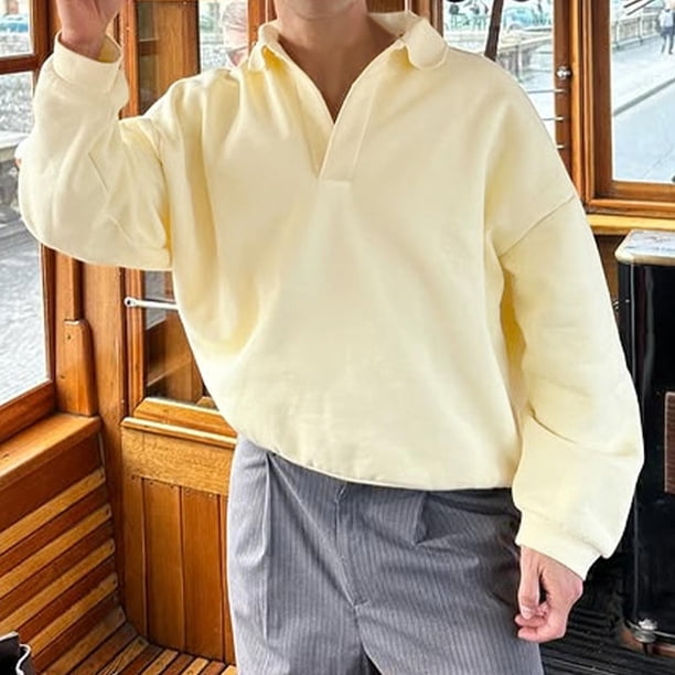 pstuiky Camisas casuales de manga larga para hombre, Camisa con capucha de manga larga con solapa de color sólido informal para hombre. camisetas de hombre xl