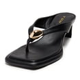 thumbnail image 2 of YDN Women Trendy Open Split Toe Thong Sandals Slip on Kitten Low Heel Mules Daily Dress Shopping Outdoor Slides Size 7 Black, 2 of 4