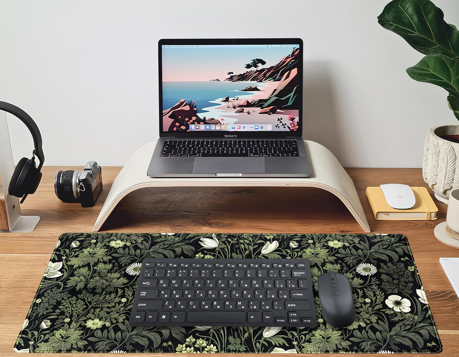 Dark Green Floral Plants XXL Gaming Mousepad & Desk Pad - Nature Leaf Flower Laptop Keyboard Mat 31.5 x 15.75