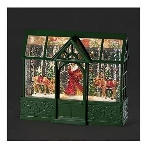 Roman Lighted Swirl Greenhouse Santa and Reindeer Snow Globe, 8-inch Height, Christmas Decoration
