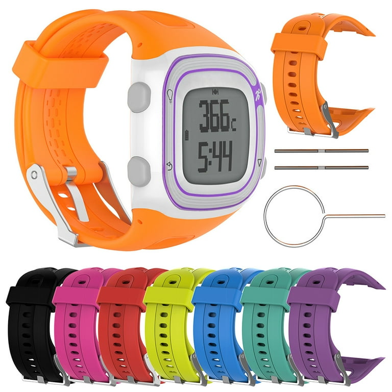 Adjustable Soft Silicone Replacement Wrist Watch Strap with Tool Pins Compatible for Garmin Forerunner 10 Forerunner 15 GPS Running Watch 24cm Length
