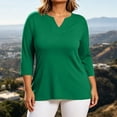 thumbnail image 2 of GERsome Plus Size 3/4 Sleeve T-Shirts for Women V-Neck Loose Fit Casual Trendy Blouses Green L, 2 of 6