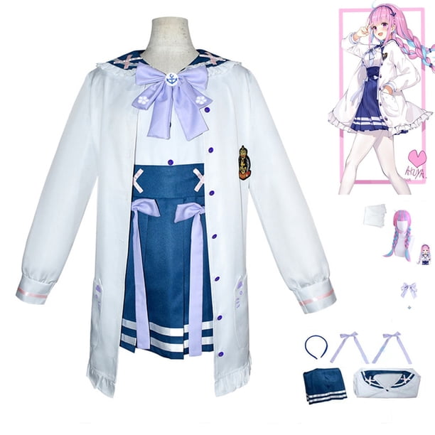 Game Virtual Anchor Vtuber Minato Aqua Cosplay Costume Top Jackets Skirts Suits Bow Badge Hair Tie Two-dimensional Performance heqiyong LED