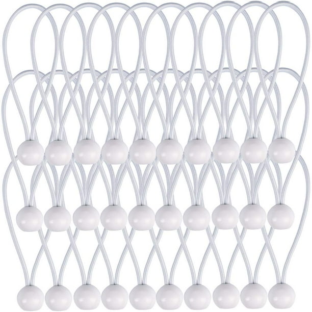 Aoprie Paquete de 30 bolas elásticas de bola blanca, cuerdas elásticas de lona de 9 pulgadas, resistentes a la intemperie, correa de amarre de 4 mm de espesor, para tiendas de campaña, cables y mangue