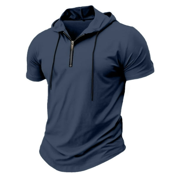 Mens Casual Manga Corta Botón Abajo Camisas de Moda con Capucha Suéter Camiseta, Estilo Deportivo Superior para el Uso Diario Y de Otoño Casual