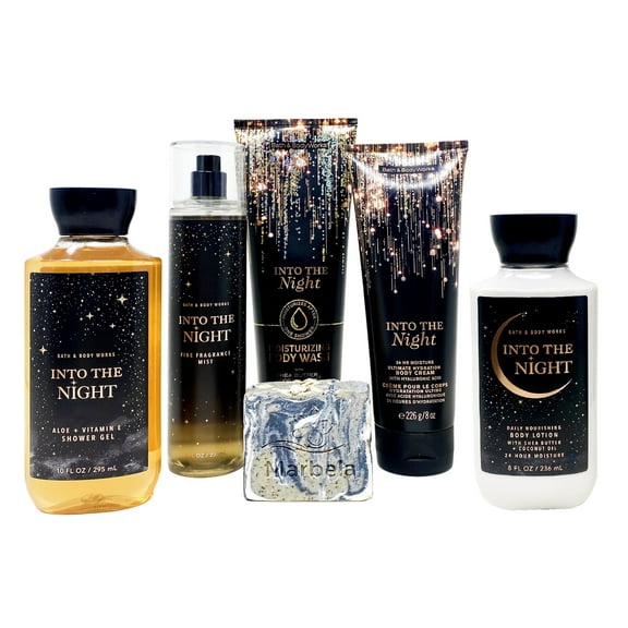 Bath & Body Works Into The Night - Deluxe Gift Set - Body Wash, Fine Fragrance Mist, Body Cream, Shower Gel and Body Lotion With a Charcoal Scrub Soap