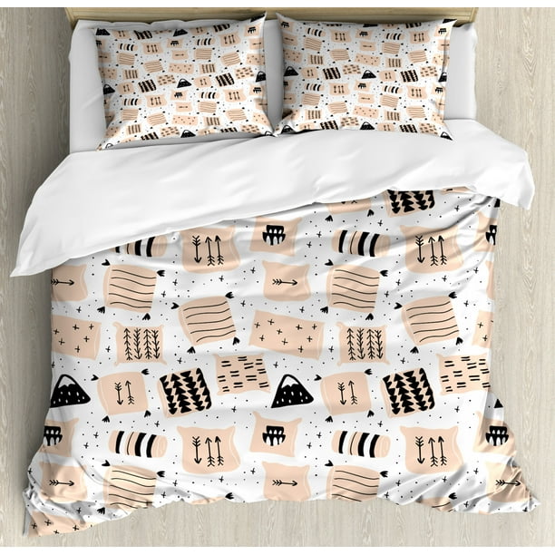 Doodle Duvet Cover Set Pillows With Various Scribbled Stripes Or Dots Decorative Bedding Set With Pillow Shams Pale Peach Dark Blue Grey And White By Ambesonne Walmart Com Walmart Com