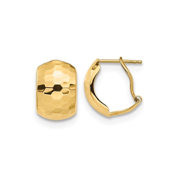 14K Yellow Gold Hammered Omega Button Earrings