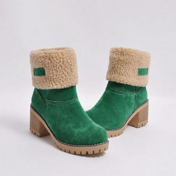 Botas de nieve de talla grande 41-43, botas de invierno para mujer con botas de algodón cálido de terciopelo, botas de tacón grueso para mujer
