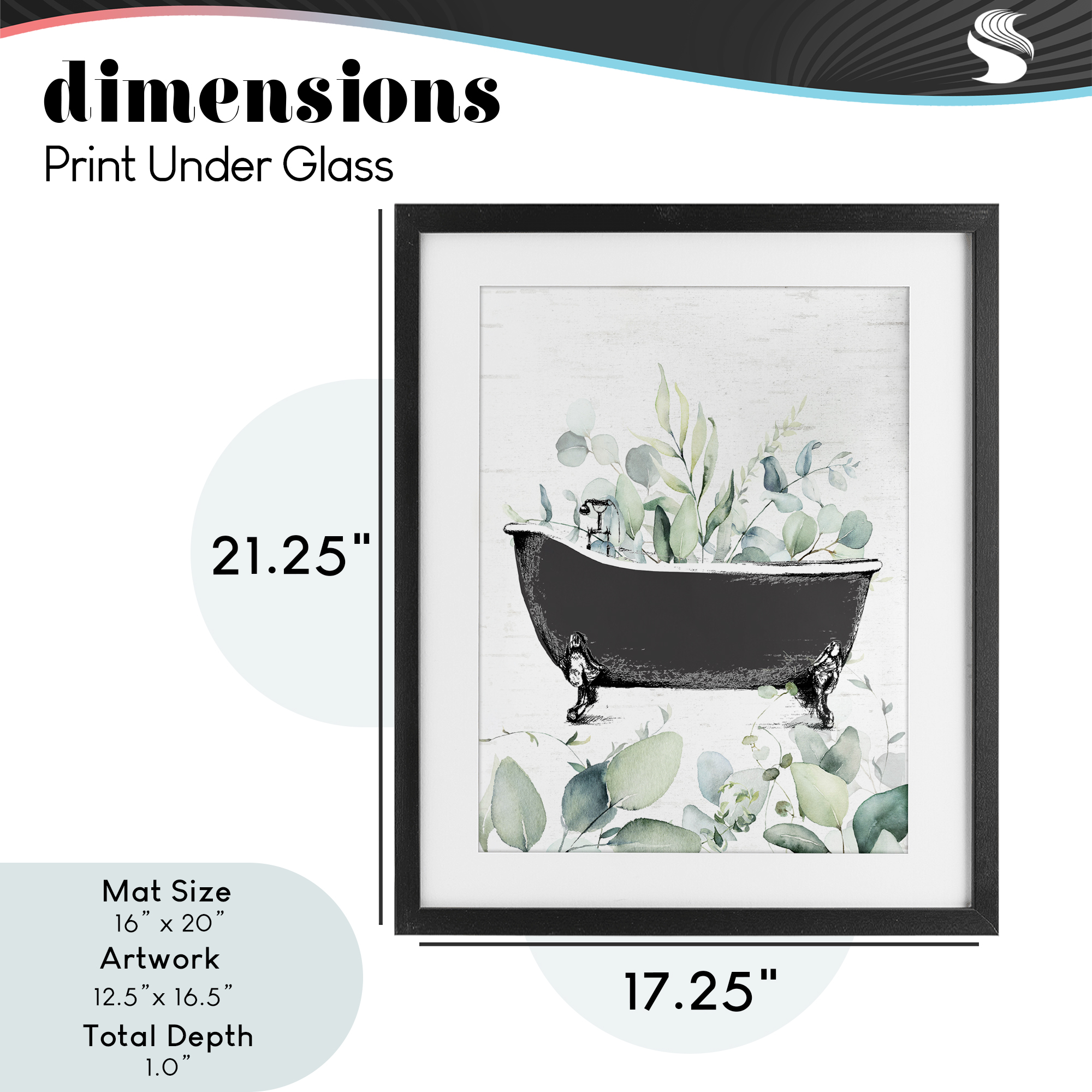 Eucalyptus Leaves Bathtub Black Framed Print Under Glass, design by Lettered and Lined