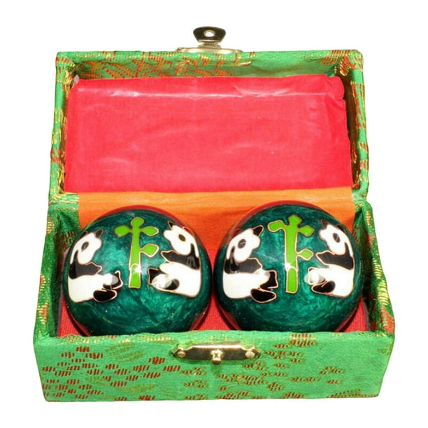2 pelotas de masaje con caja de almacenamiento, pelotas Baoding, pelotas de salud chinas para padres Panda Verde