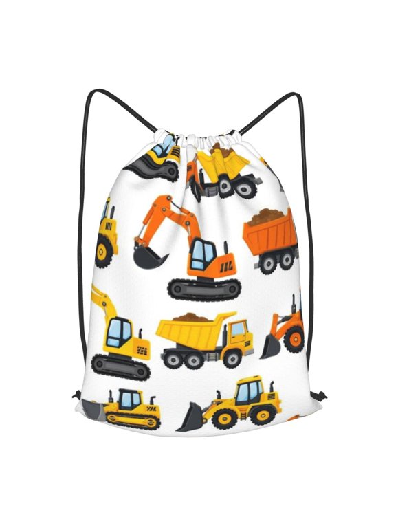 Construction Vehicle Pattern Drawstring Backpack Gym String Bag Sports Sackpack Cinch Sack, S