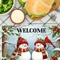 thumbnail image 3 of JOOCAR Welcome Snowmen Winter Scene Linen Table Mats Set of 4 for Home Kitchen Table Decor 12x18 inch, 3 of 5