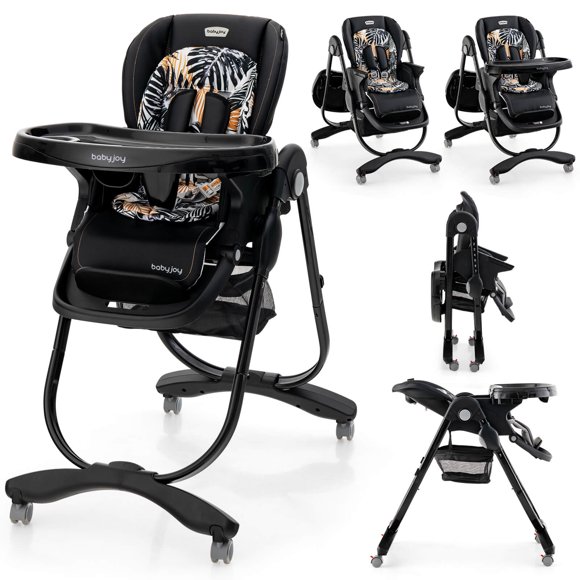 Costway High Chair for Babies & Toddlers with Rolling Wheels Adjustable Height Footrest Black
