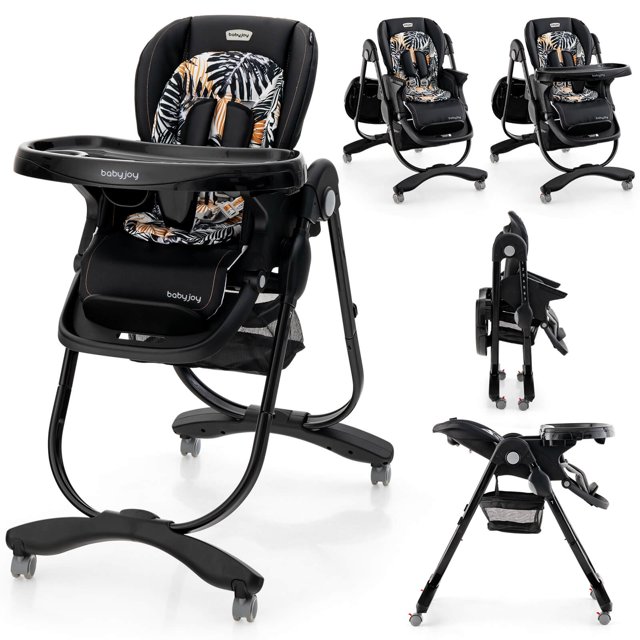 Costway Chaise Haute pour Bébés et Tout-Petits avec Roues Pivotantes Hauteur Réglable Repose-Pieds Noir