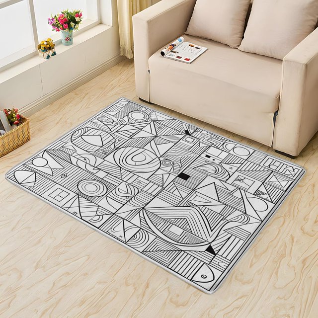 Black White Geometric Area Rugs, Modern Trellis Rugs 4x6 Living Room, Carpet Soft Non Slip Washable, Modern Geometric Carpets for Bedroom, with Non Slip Backing Washable Fluffy Super Soft Indoor Rugs
