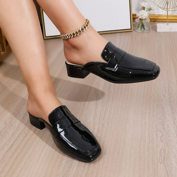 WZX Mules for Women Low Block Heel Closed Round Toe Slip on Backless Mules Shoes Comfortable Casual Classic Shopping Dating Party Slides Loafer Shoes