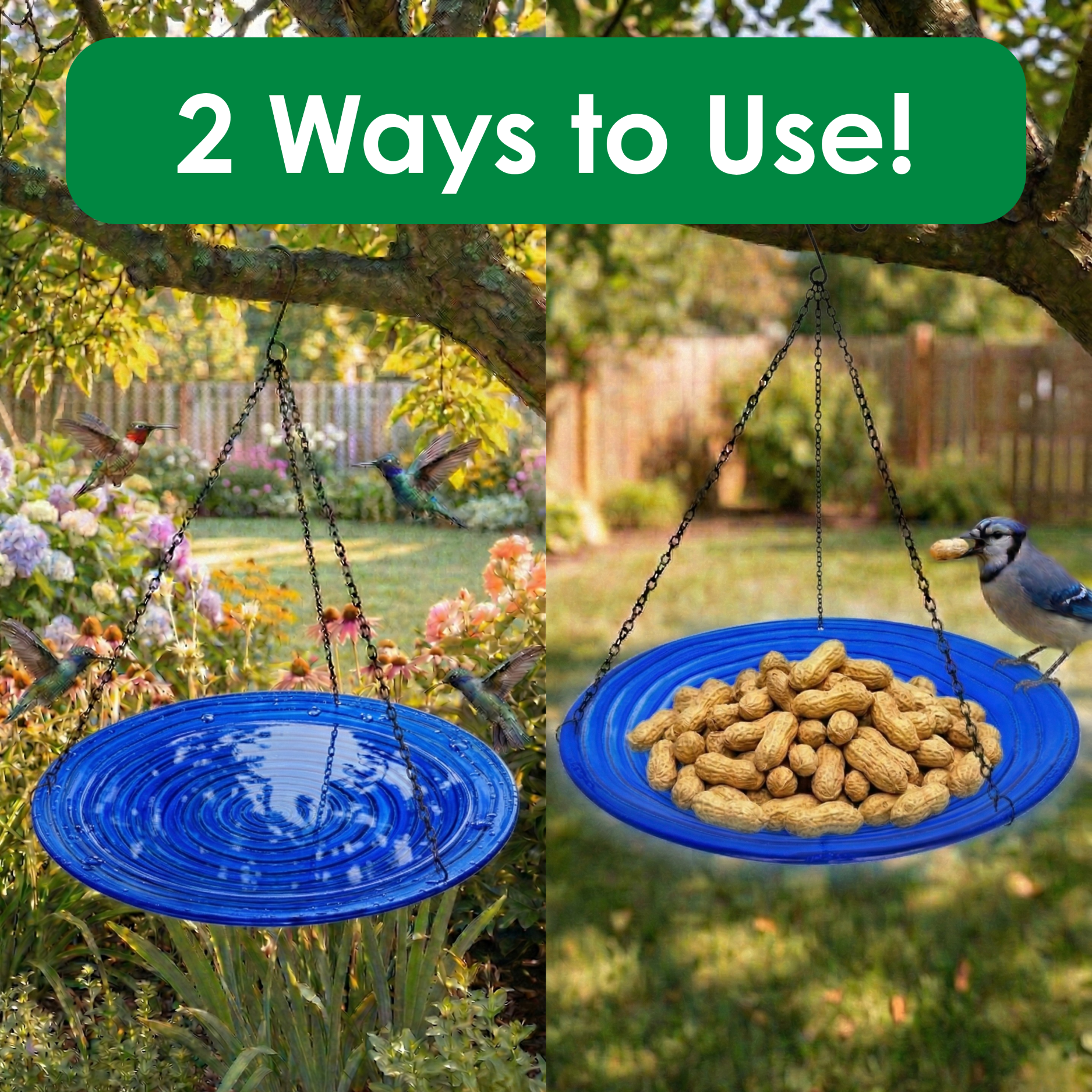Songbird Essentials Bird Bath Ceramic Hanging Birdbath Cobalt Blue