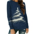 thumbnail image 2 of HOMBOM Tops for Women Blue Festive Christmas Fall Long Sleeve Crewneck Merry and Bright Xmas Females Tee Shirts, 2 of 5