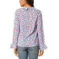 thumbnail image 4 of INSPIRE CHIC Women's Floral Tie V Neck Vintage Ruffle Trumpet Long Sleeve Top S Blue Red, 4 of 9