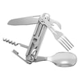 thumbnail image 1 of Combo de cuchillo, cuchara, tenedor y abridor de botellas de acero inoxidable, fácil de limpiar, plegable, para acampar., 1 of 14