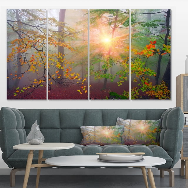 Morning in Misty Green Forest - Landscape Photo Canvas Art Print