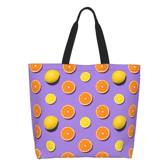 Fotbe Yellow Lemon And Orange Bolsa Tote Estética de Lona con Estampado para Mujer - Bolsa Reutilizable de Hombro Casual para Vacaciones, Compras, Trabajo y Gimnasio