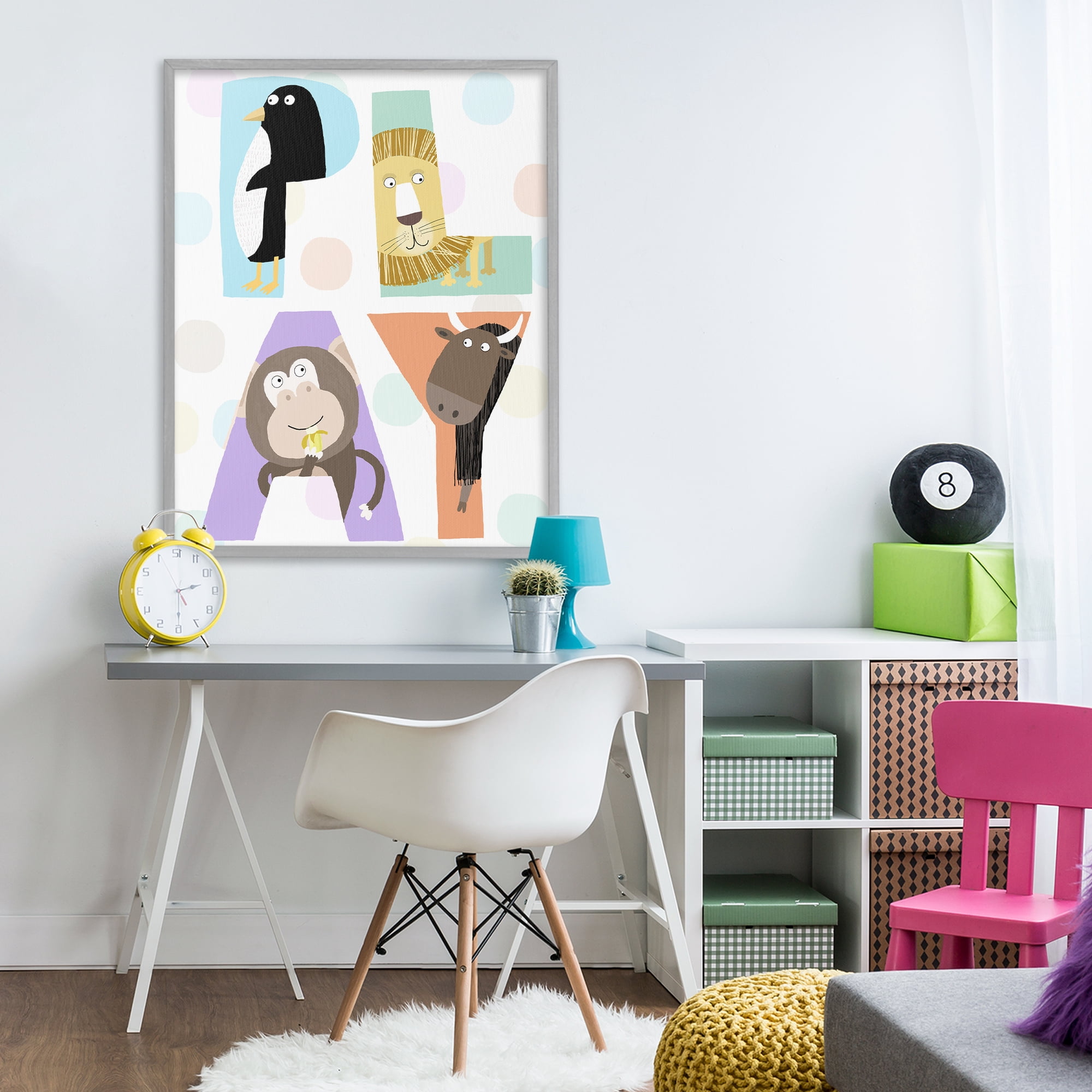 Stupell Industries Play Letters with Animals Gray Framed Giclee Art, design by Carla Daly