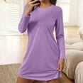 thumbnail image 2 of Solid Color Nightgowns for Women Crewneck Long Sleeve Sleepshirt Soft Comfy Dressy Pajamas Casual Sleepwear Light Violet L, 2 of 4