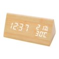 thumbnail image 1 of Reloj despertador digital de madera con 3 configuraciones de alarma, pantalla electrónica de hora, 3 niveles de brillo y temperatura, ideal para el dormitorio, mesita de noche y escritorio (Color o, 1 of 3