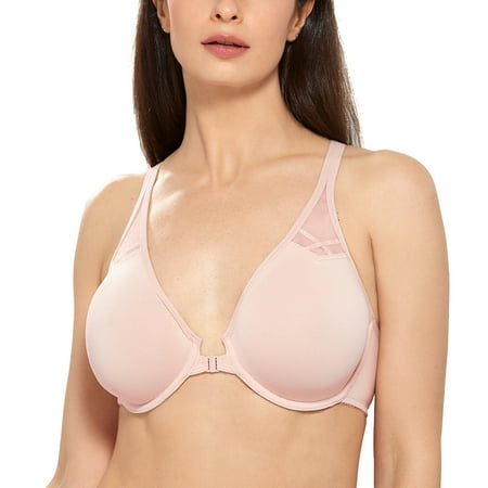 DELIMIRA Women s Racerback Front Closure Plus Size Seamless Comfort Underwire Plunge Unlined Bra