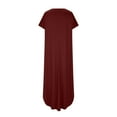 thumbnail image 6 of SMihono Women's Short Sleeve Beach Vocation Dresses Solid Color Casual Loose Flowy Maxi Dress 2025 Summer Dress Red XL, 6 of 6