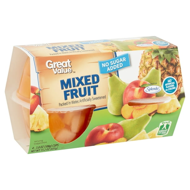 Great Value Mixed Fruit, 3.8 oz, 4 count