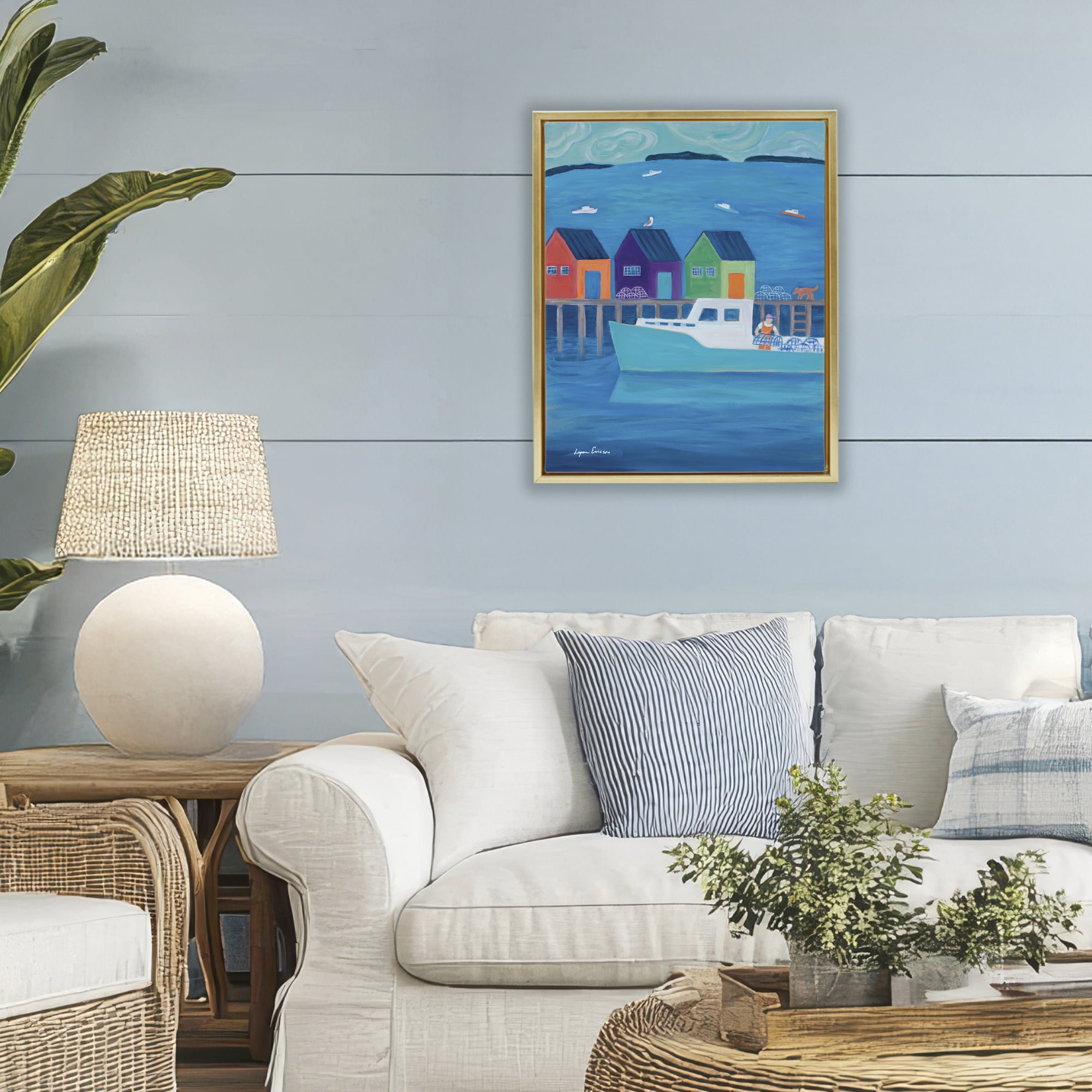 Stupell Industries Out Hauling Traps Gold Framed Floater Canvas Wall Art, design by Lynn Ericson Fine Art